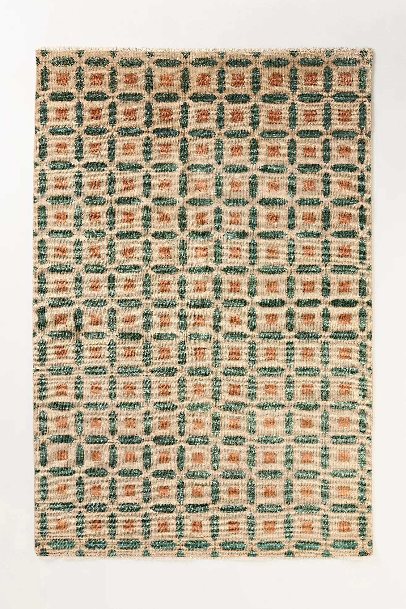 Hand-Knotted Geometric Wool Rug