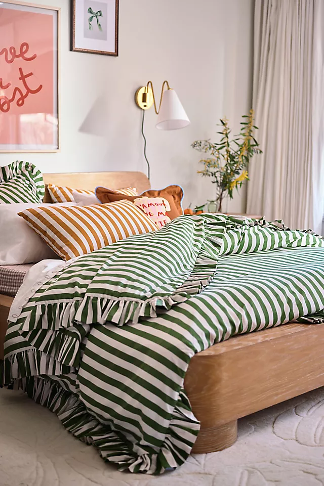 Maeve Cotton Striped Ruffle Printed Duvet Cover