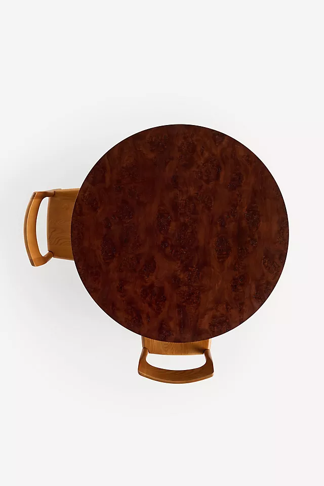 Scout Round Fluted Pedestal Burl Wood Dining Table