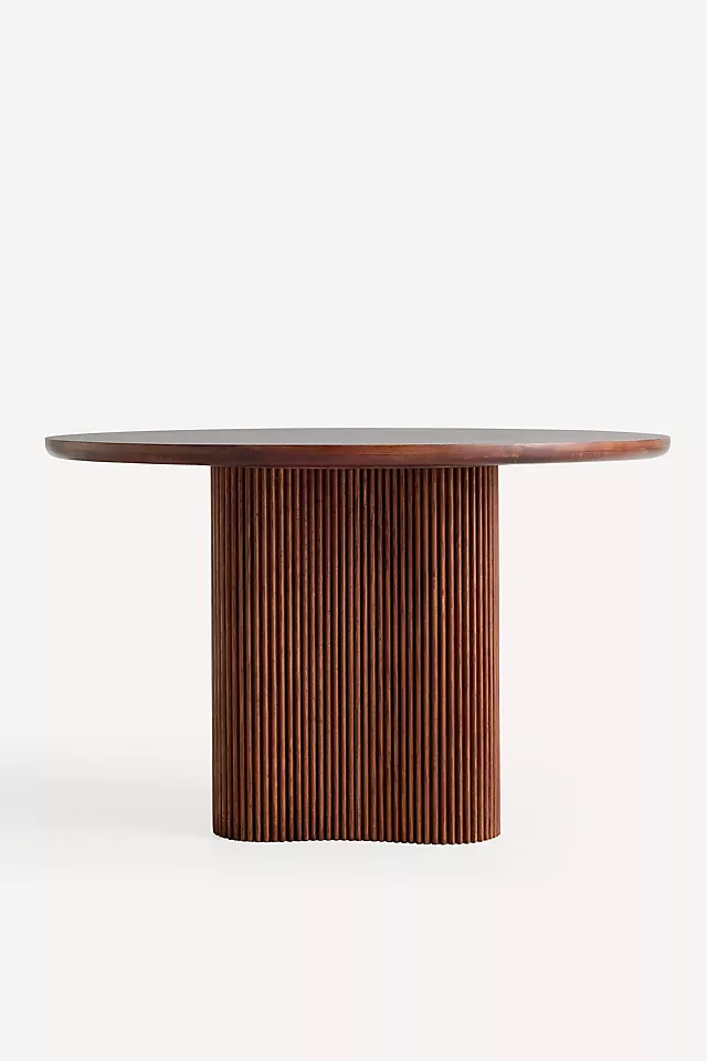 Scout Round Fluted Pedestal Burl Wood Dining Table