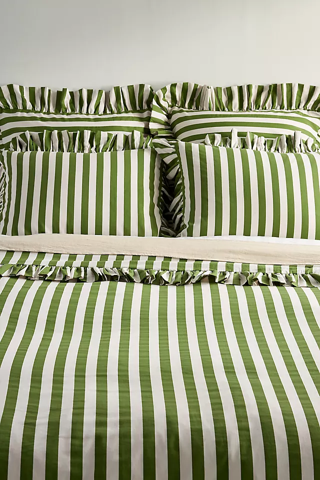 Maeve Cotton Striped Ruffle Printed Duvet Cover