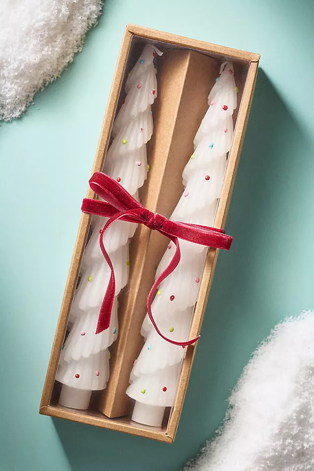 Festive Tree Taper Candles, Set of 2