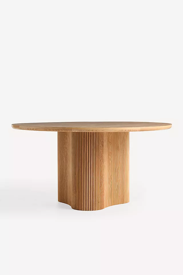 Scout Round Fluted Pedestal Burl Wood Dining Table