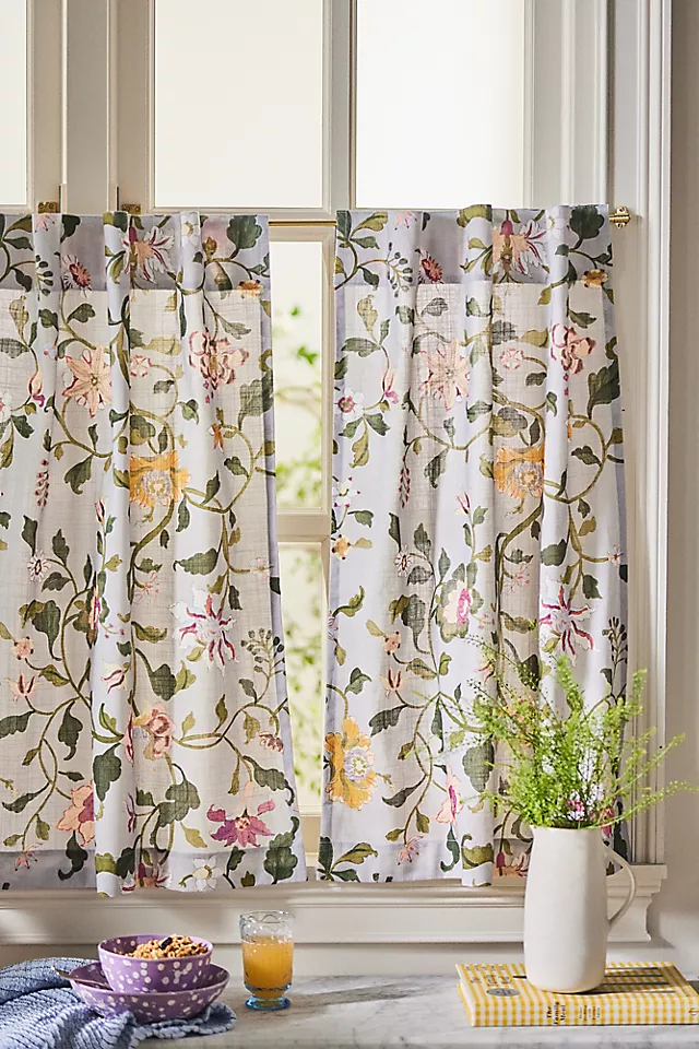 Hattie Organic Cotton Floral Printed Café Curtains, Set of 2