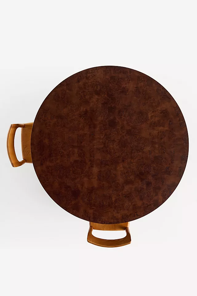 Scout Round Fluted Pedestal Burl Wood Dining Table