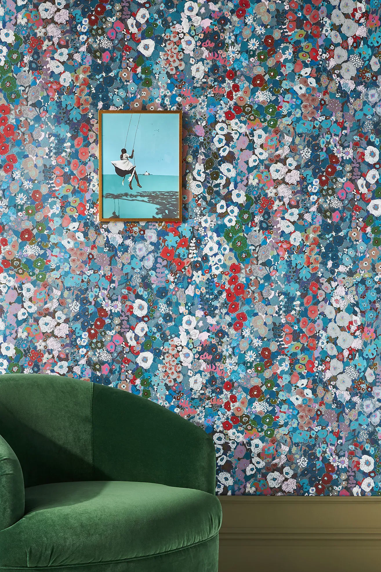 House of Hackney Hollyhocks Small Print Floral Spring Wallpaper