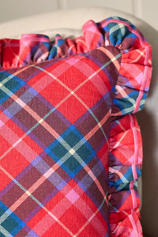 Tartan Cotton Embroidered Ruffle Pillow