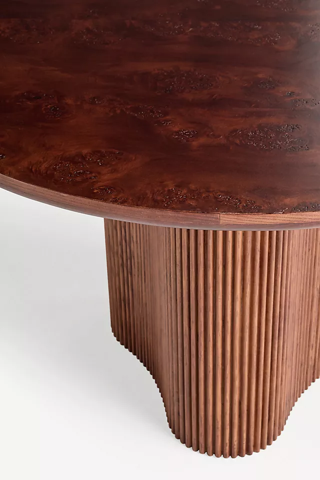 Scout Round Fluted Pedestal Burl Wood Dining Table