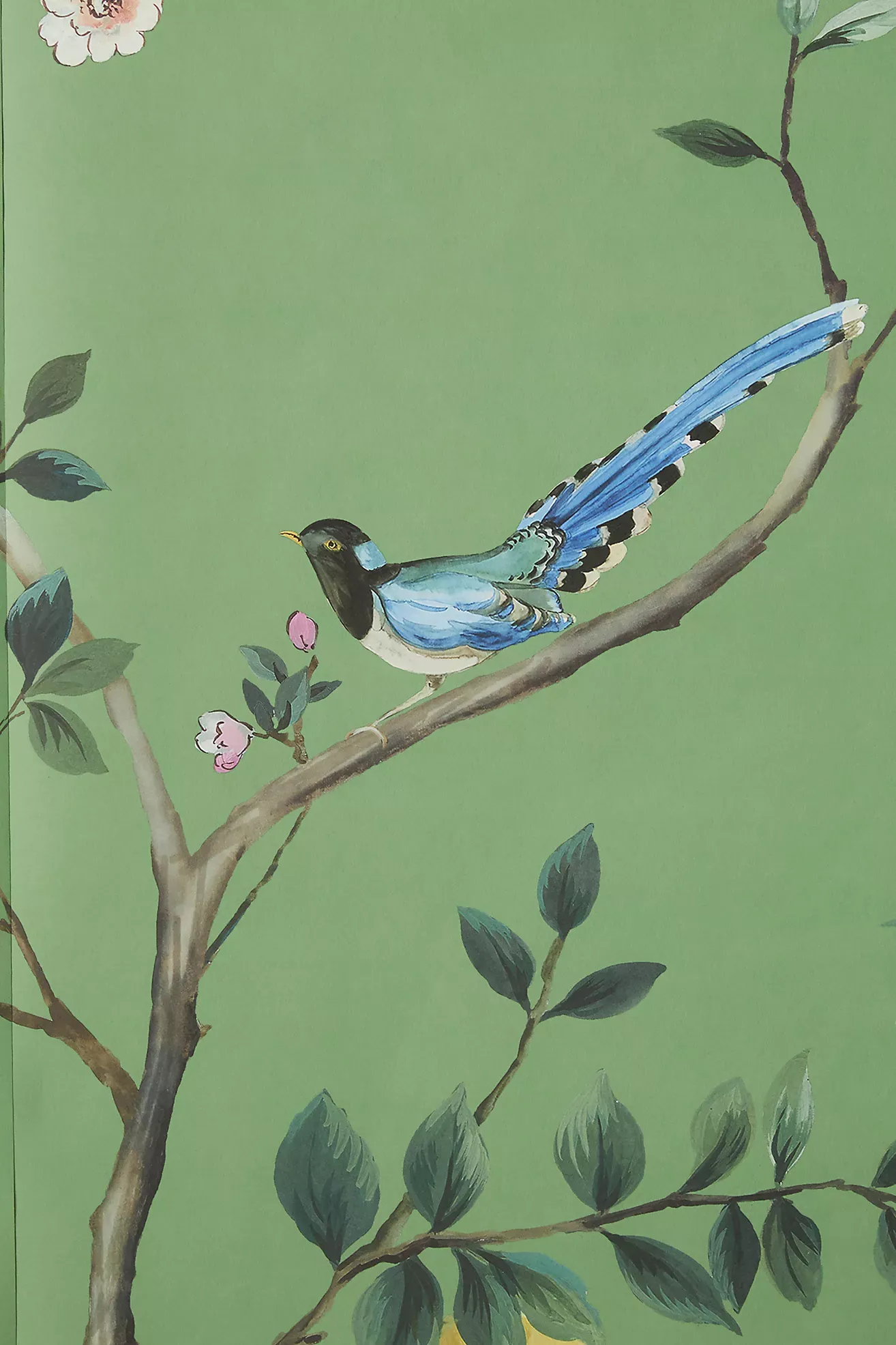 Silver Blossom Chinoiserie Grasscloth Wall Mural