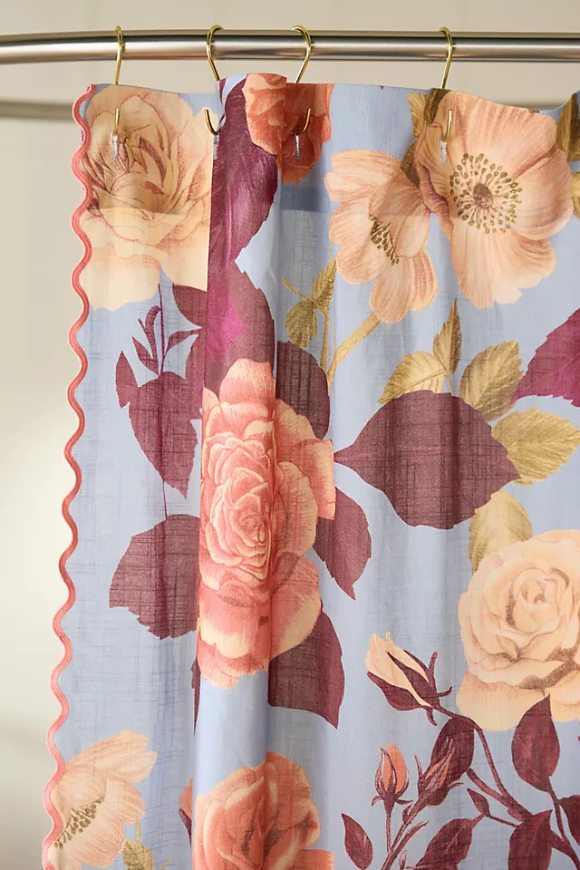 Maeve Roses Embroidered Printed Floral Organic Cotton Shower Curtain