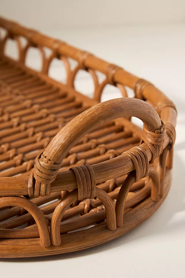 Handwoven Rattan Basket Handle Tray