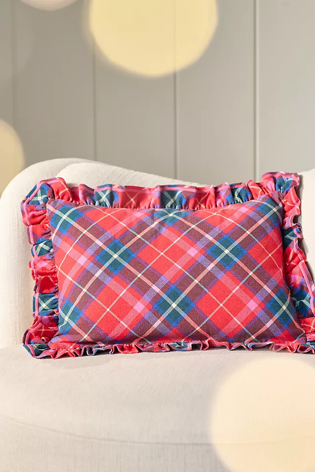 Tartan Cotton Embroidered Ruffle Pillow