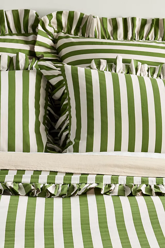 Maeve Cotton Striped Ruffle Printed Duvet Cover
