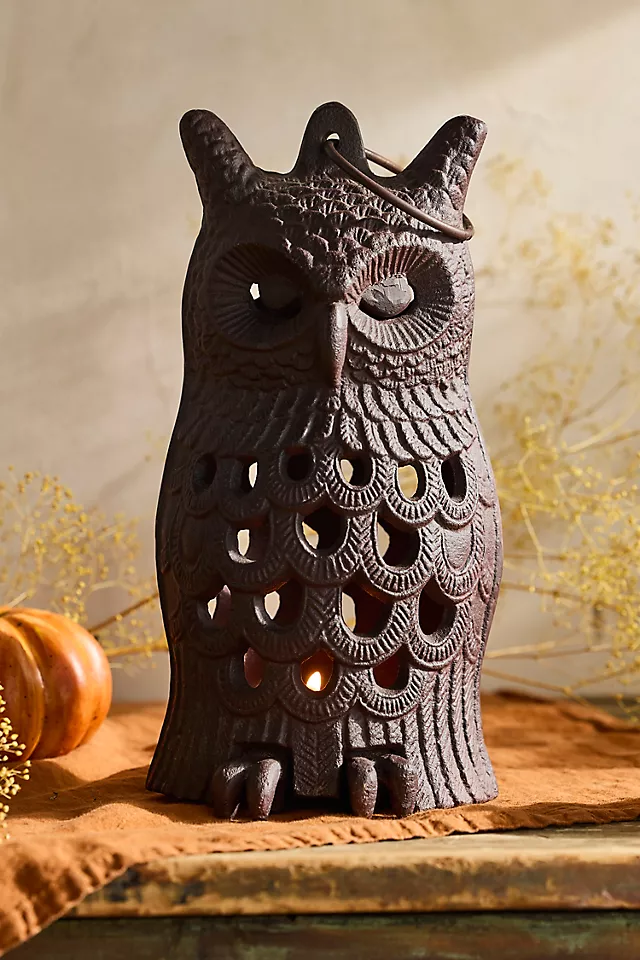 Cast Iron Owl Lantern