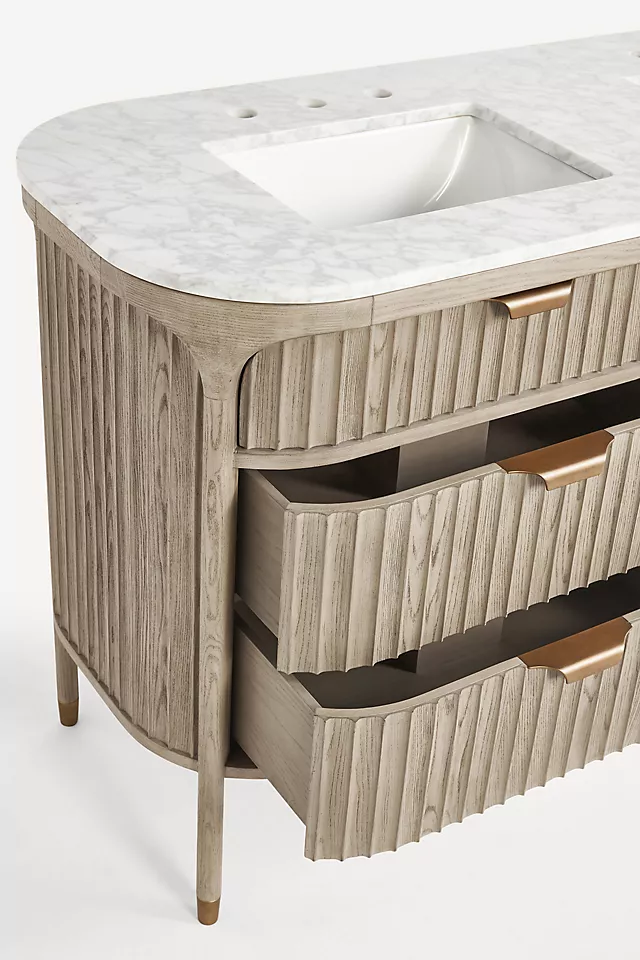 The Isla Marble-Top Fluted-Wood Double-Bathroom Vanity
