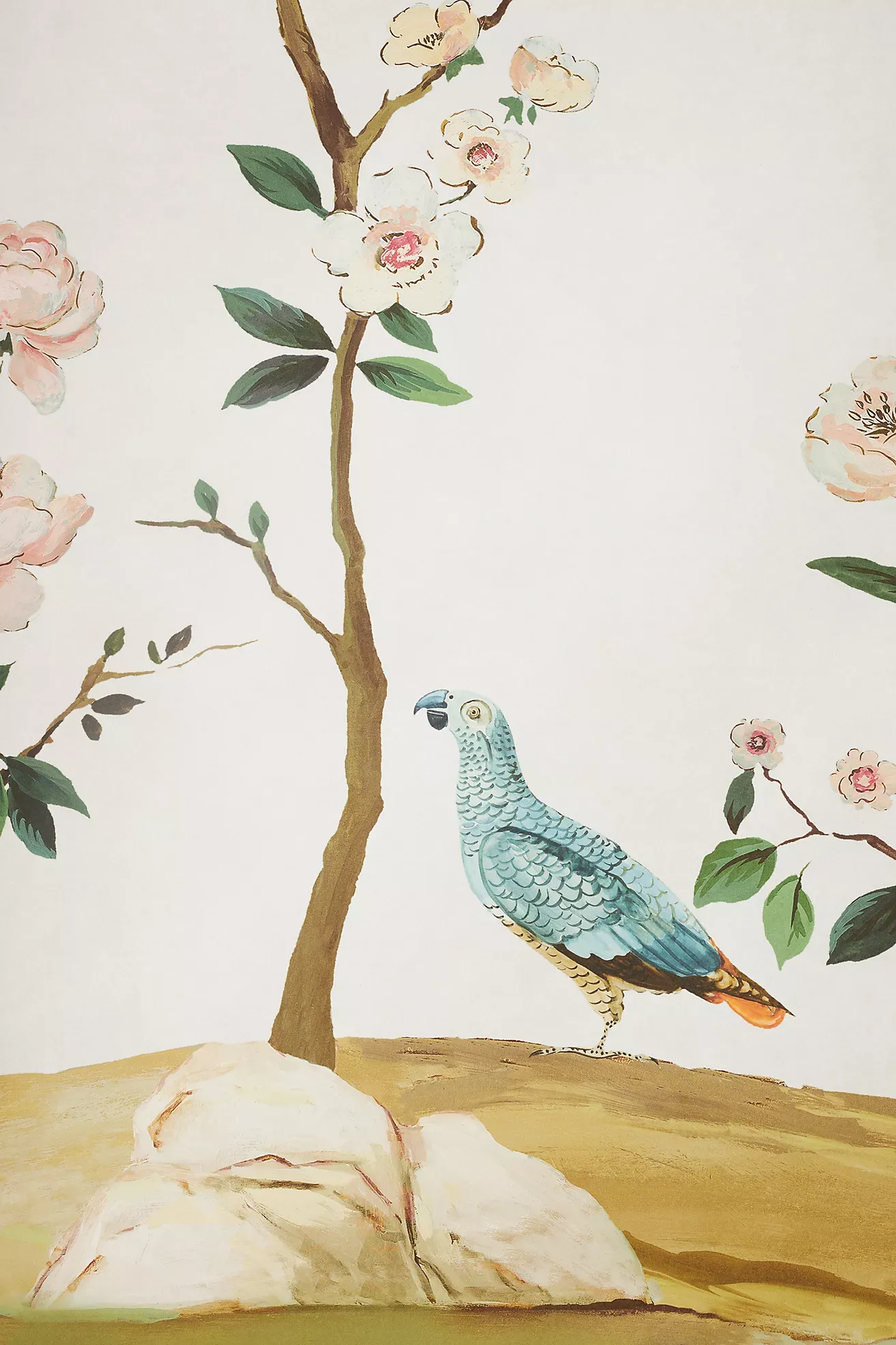 Silver Blossom Chinoiserie Grasscloth Wall Mural