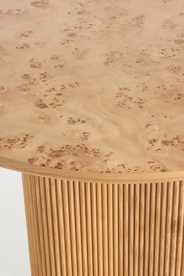 Scout Round Fluted Pedestal Burl Wood Dining Table