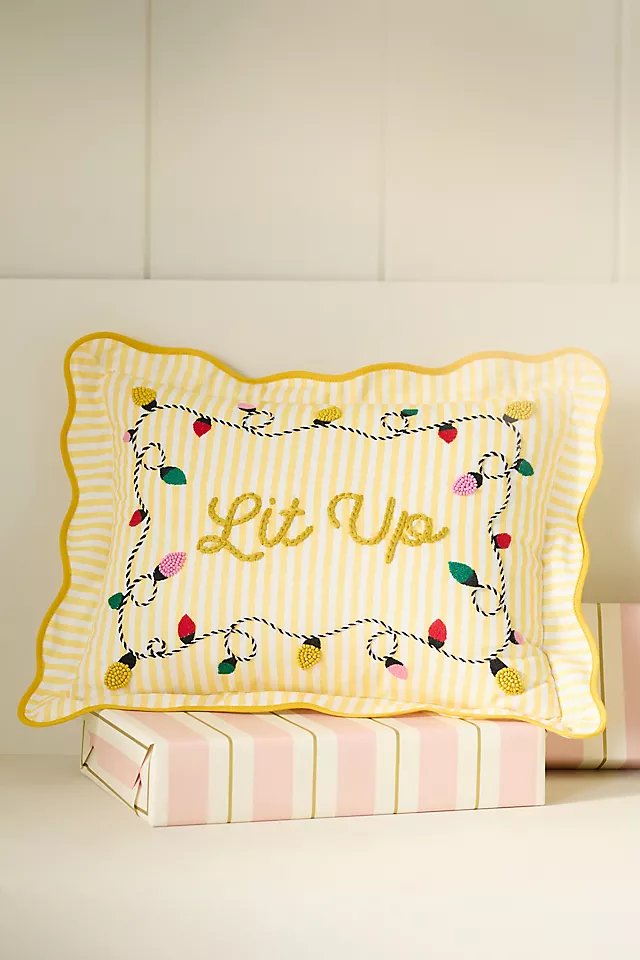 Marlise Embroidered Cotton Holiday Pillow