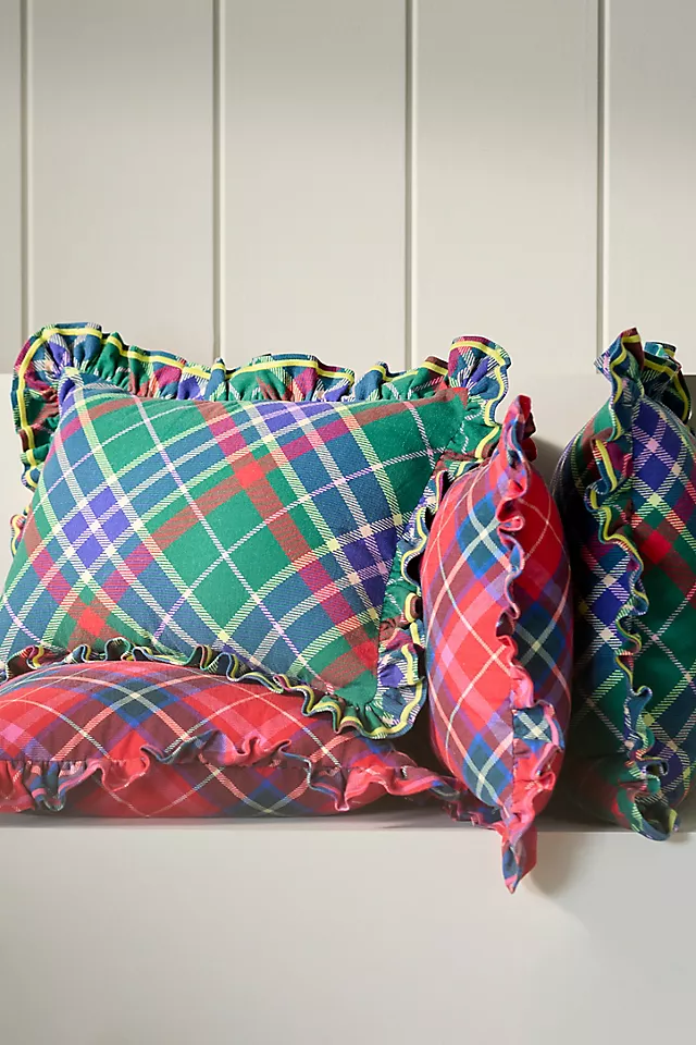 Tartan Cotton Embroidered Ruffle Pillow