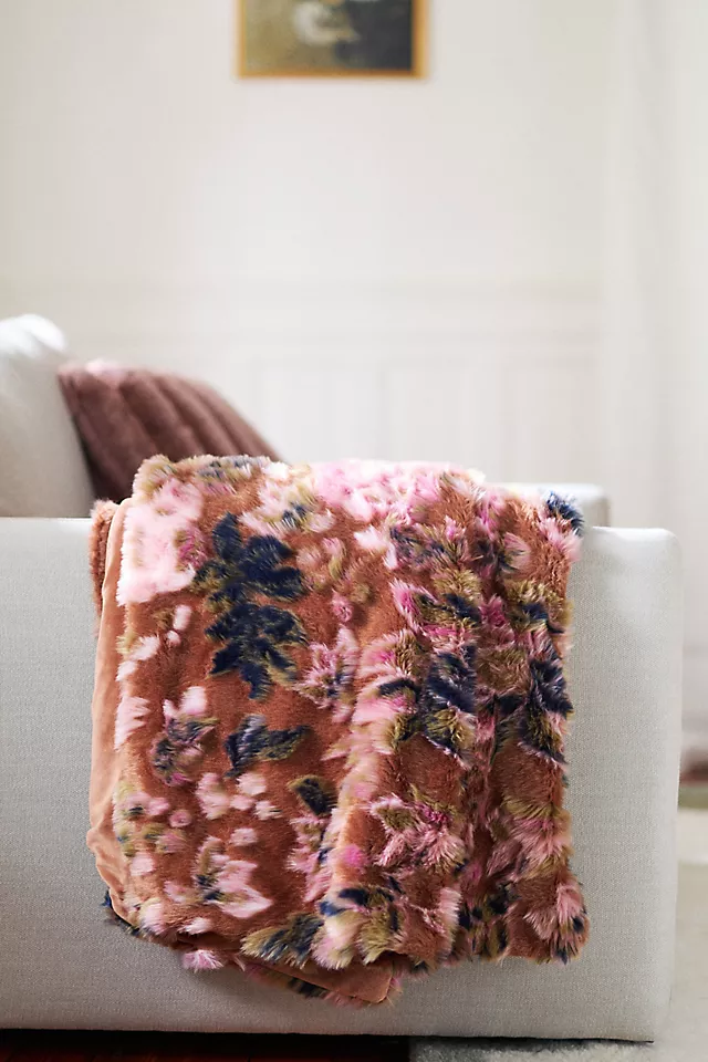 Seren Floral Jacquard Faux Fur Throw Blanket