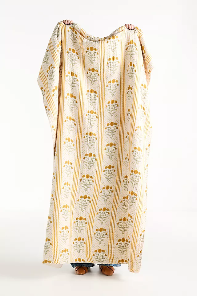 Gauze Cotton Sherpa Floral Printed Throw Blanket