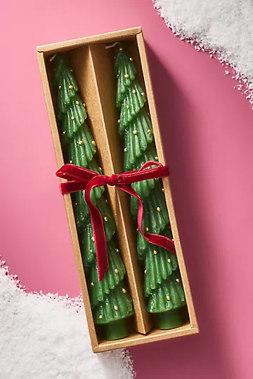 Festive Tree Taper Candles, Set of 2