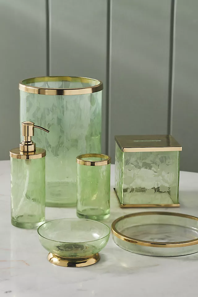 Floral Etched Glass Soap Dish