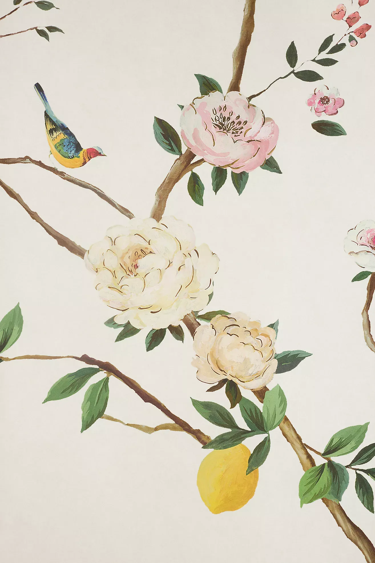 Silver Blossom Chinoiserie Grasscloth Wall Mural