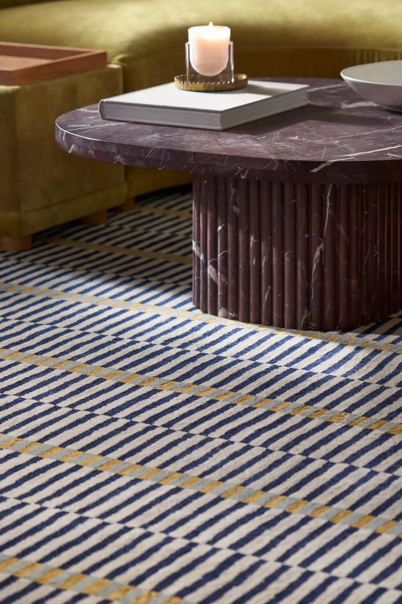 Hand-Loomed Wool & Jute Blend Geometric Striped Rug
