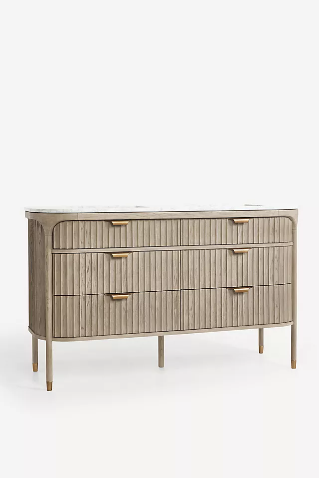 The Isla Marble-Top Fluted-Wood Double-Bathroom Vanity