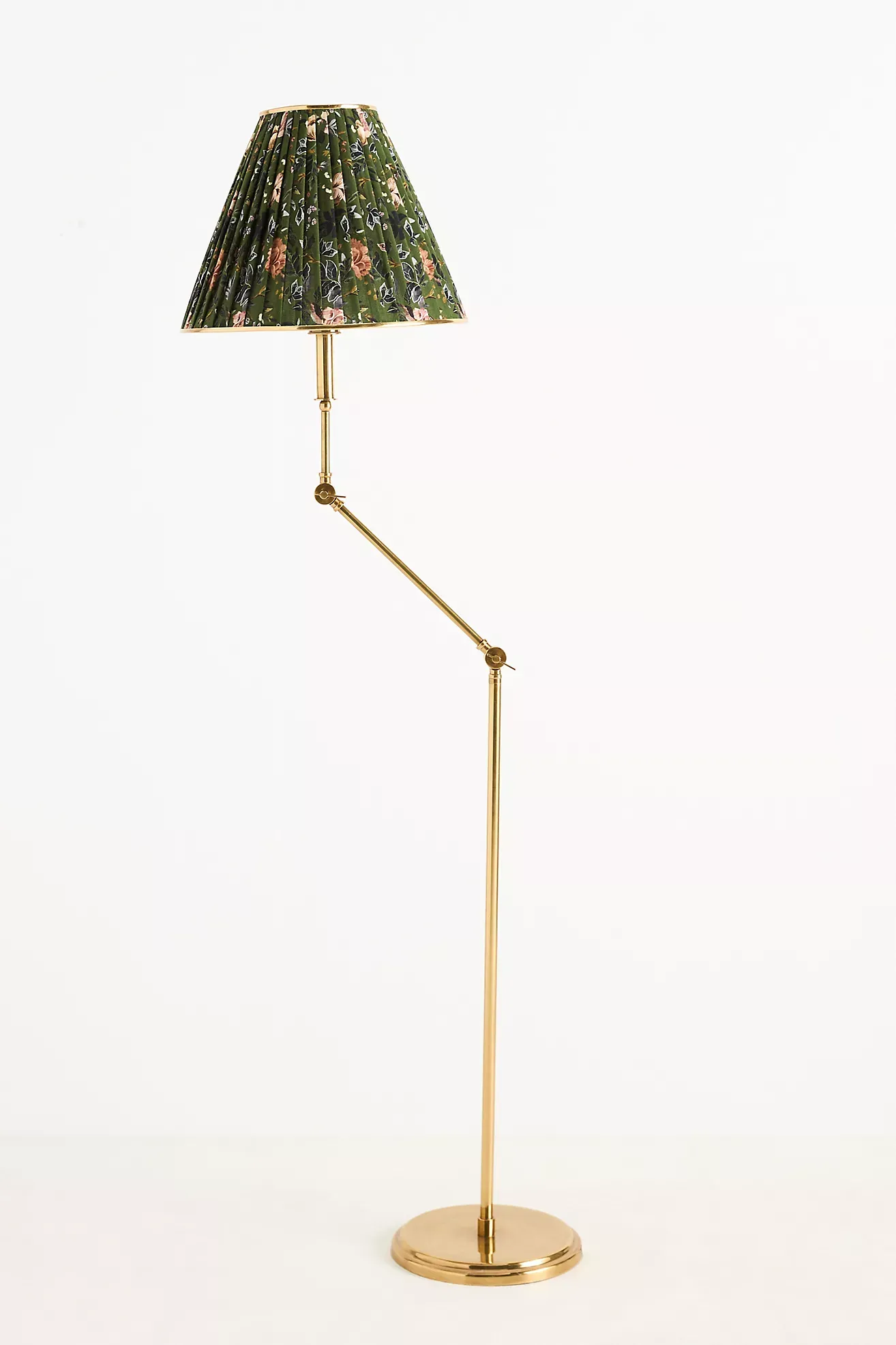 Lee Ruched Articulating Printed Shade Brass Floor Lamp