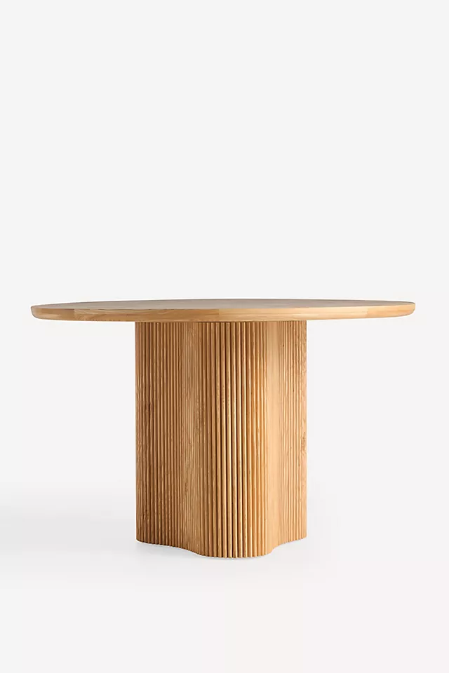 Scout Round Fluted Pedestal Burl Wood Dining Table