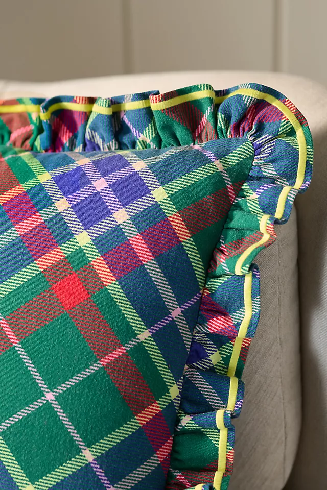 Tartan Cotton Embroidered Ruffle Pillow