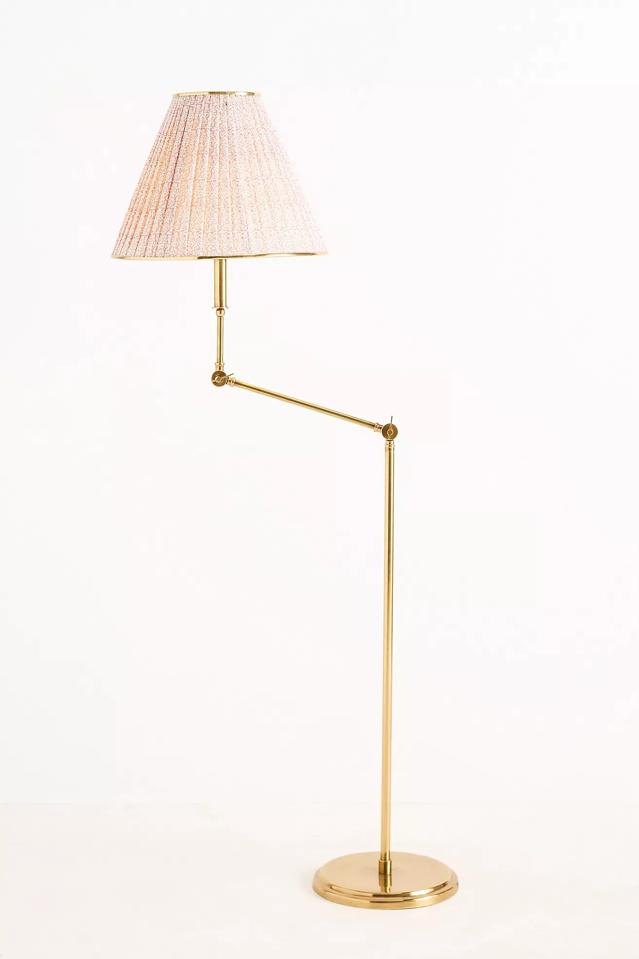 Lee Ruched Articulating Printed Shade Brass Floor Lamp