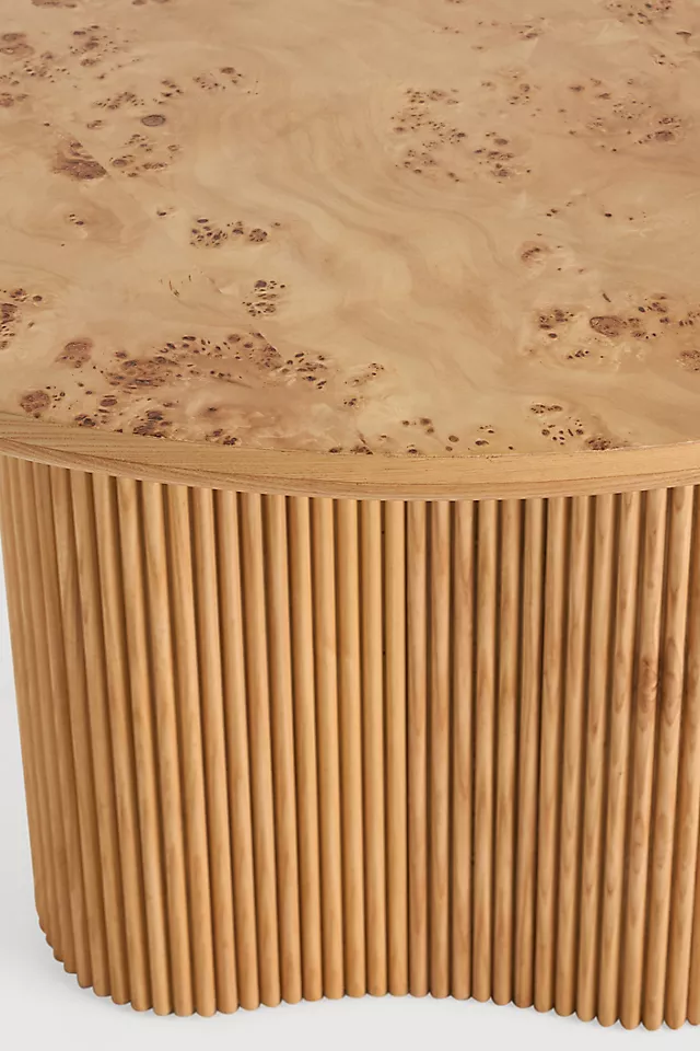 Scout Round Fluted Pedestal Burl Wood Dining Table