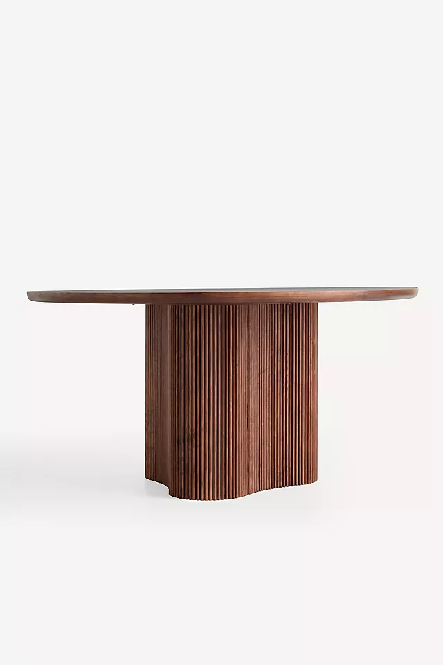 Scout Round Fluted Pedestal Burl Wood Dining Table