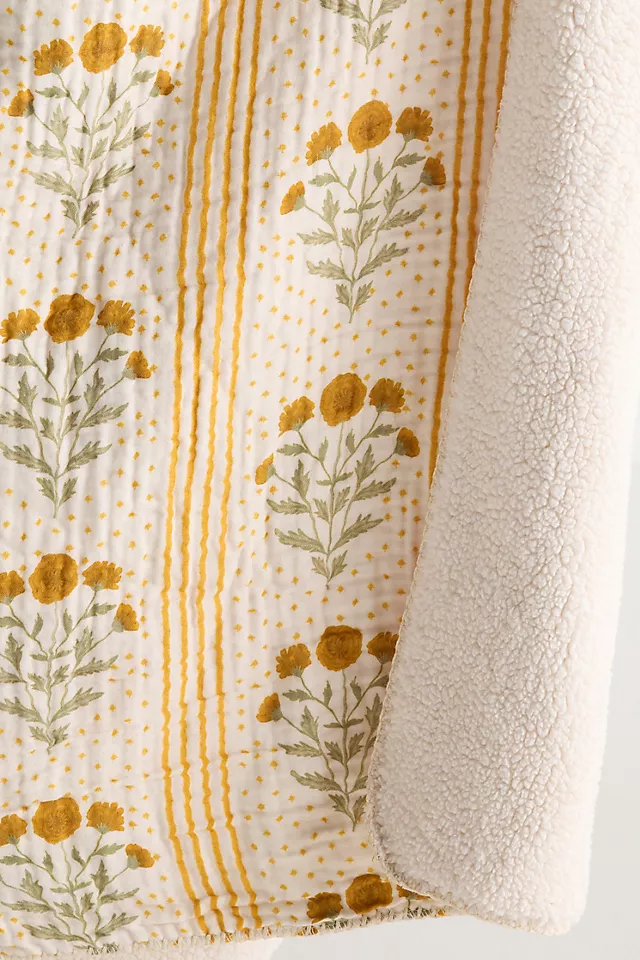 Gauze Cotton Sherpa Floral Printed Throw Blanket