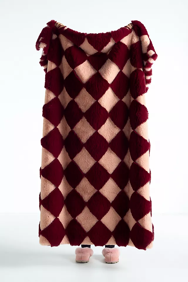 Chella Checkered Faux Fur Throw Blanket