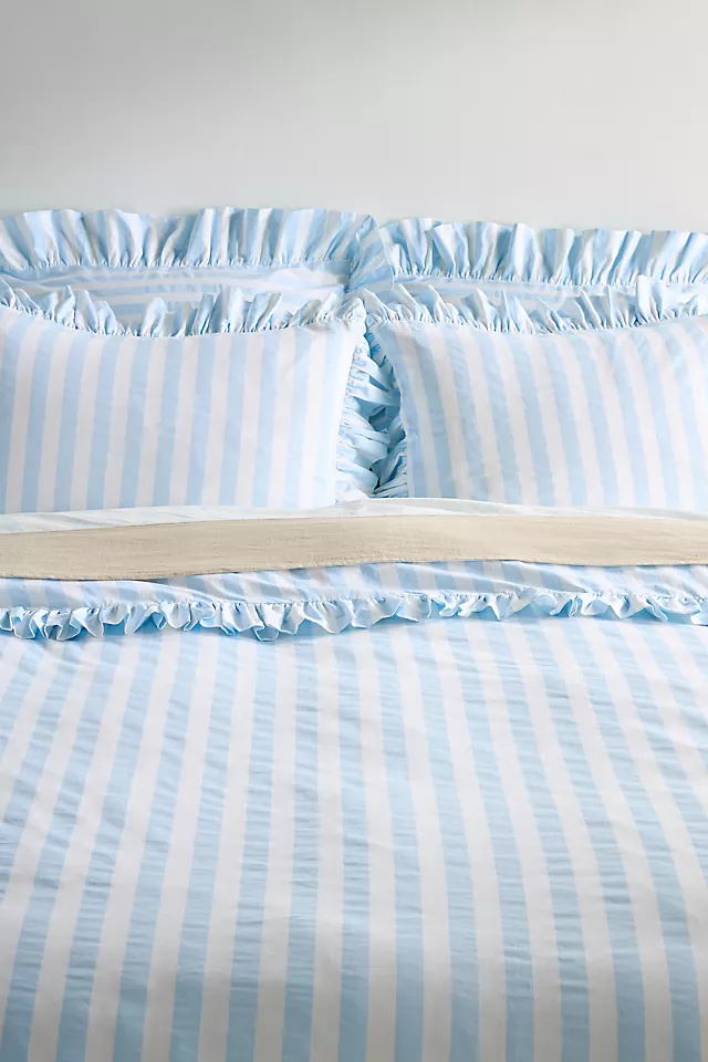 Maeve Cotton Striped Ruffle Printed Duvet Cover