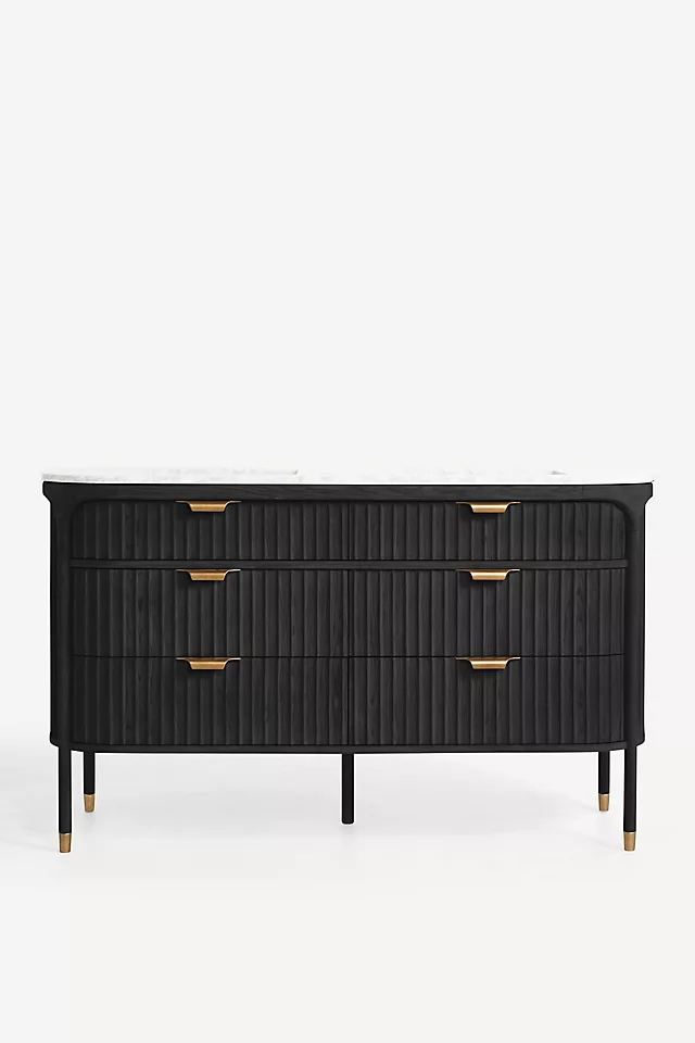 The Isla Marble-Top Fluted-Wood Double-Bathroom Vanity