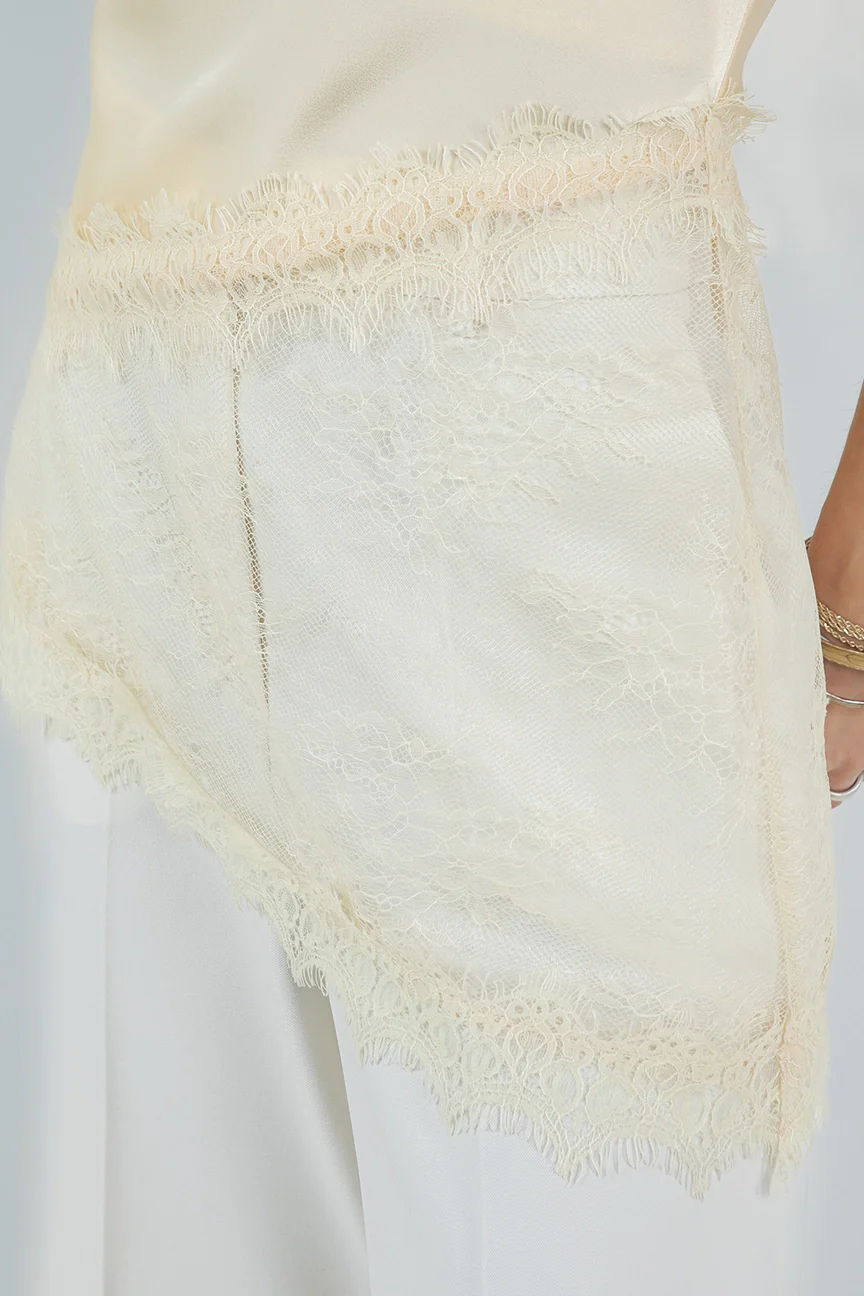 Elsie Asymmetrical One Shoulder Satin Lace Mix Top