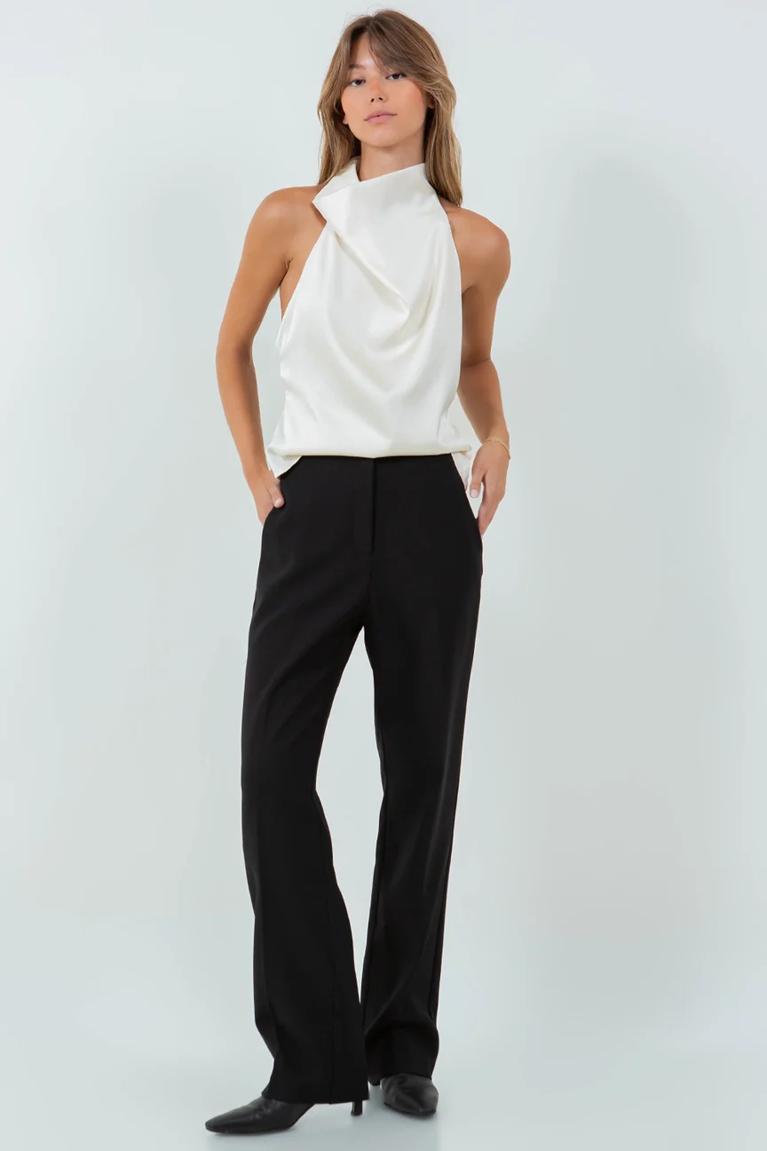 Bridget Open Back Cowl Neck Satin Top