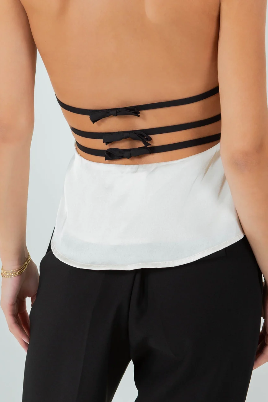 Bridget Open Back Cowl Neck Satin Top