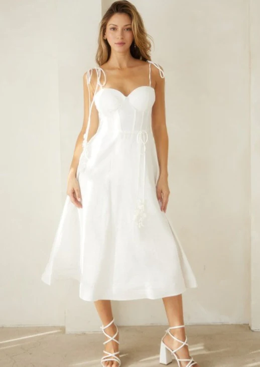 Darling Bustier Shoulder Tie Midi Dress