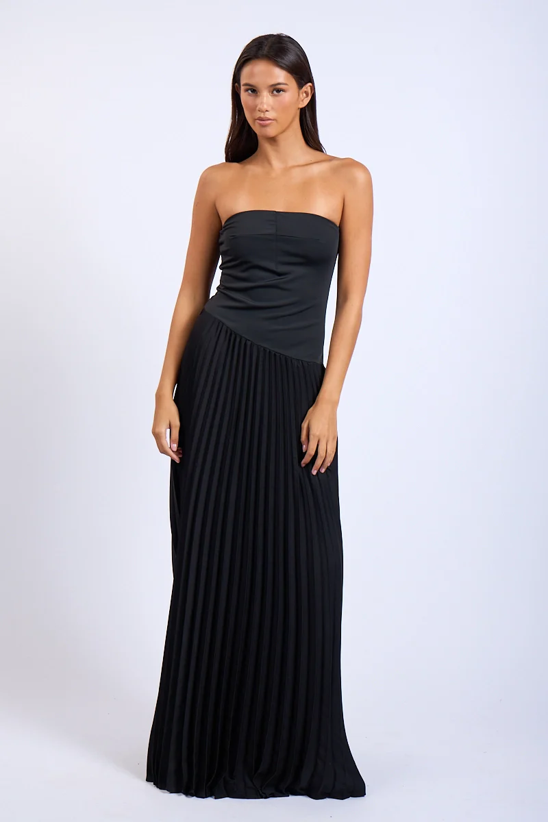 Sloane Asymmetric Accordion Tube Maxi Dress