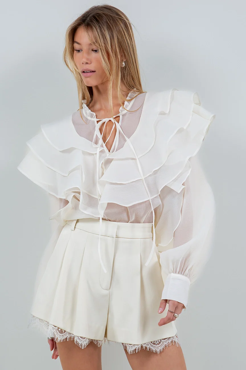 Heather Organza Sheer Ruffled Blouse
