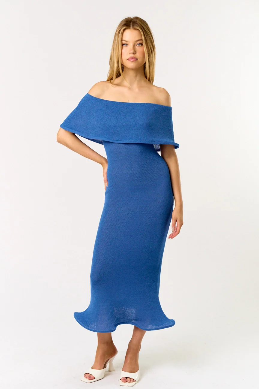 Something Blue Off Shoulder Midi Dress