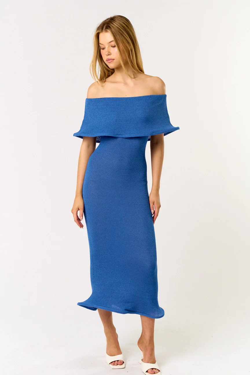 Something Blue Off Shoulder Midi Dress