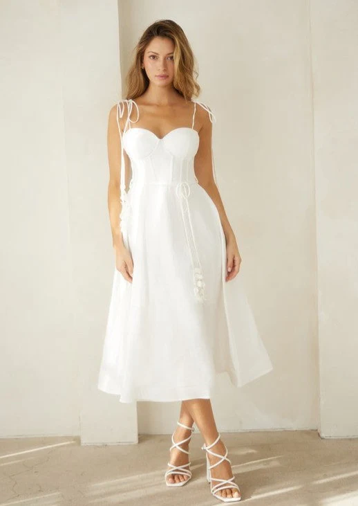 Darling Bustier Shoulder Tie Midi Dress