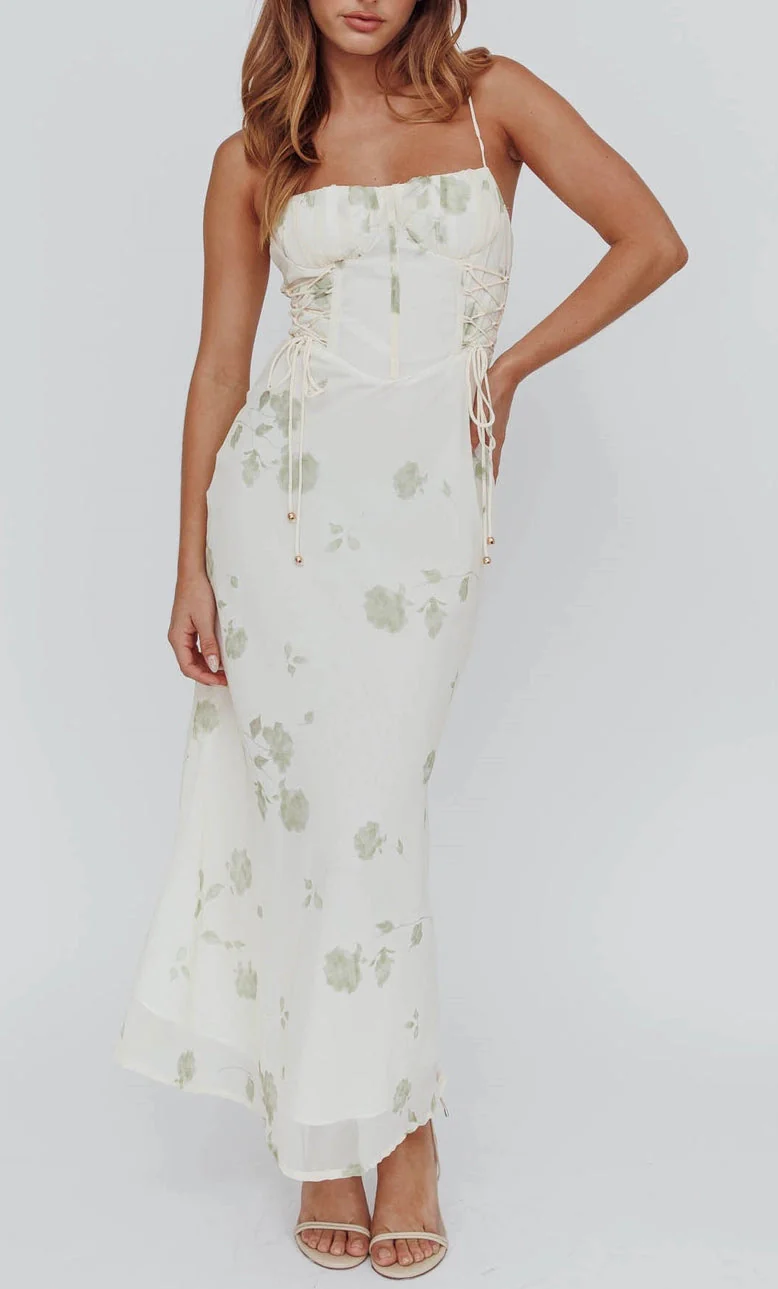 Charlotte Floral Print Lined Midi Dress